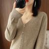 Spring & Autumn Women's V-Neck Knit Cardigan - Long Sleeve Short Sweater Jacket