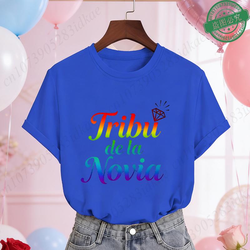 Spanish Girls Bridal Shower T-Shirts Team Bride Tribe Blouses Short Sleeve Tees for Bachelorette Hen Party Wedding Celebration
