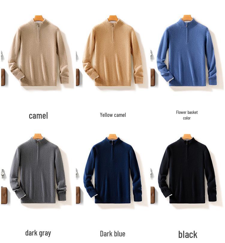 Men's Cashmere Half-Zip Thermal Sweater for Business Casual Wear