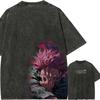 Sukuna Domain Tshirt Jujutsu Kaisen Tee Vintage Washed Oversized Retro Anime Harajuku Streetwear Graphic Manga Men Clothes