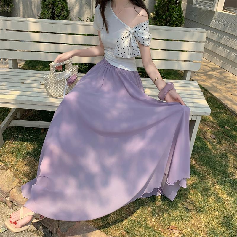 Damen Chiffon A-Linien Maxirock Hoher Bund Fließender Saum mit Eleganter Drapierung & Weiter Silhouette