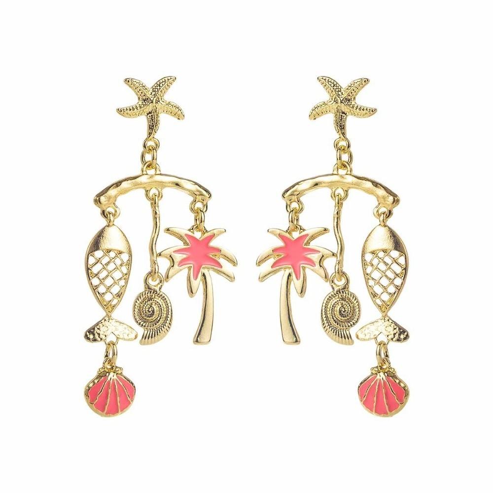 Conch Ocean Style Ear Studs Coconut Tree Starfish Earrings Shell Earrings Studs Holiday розовый