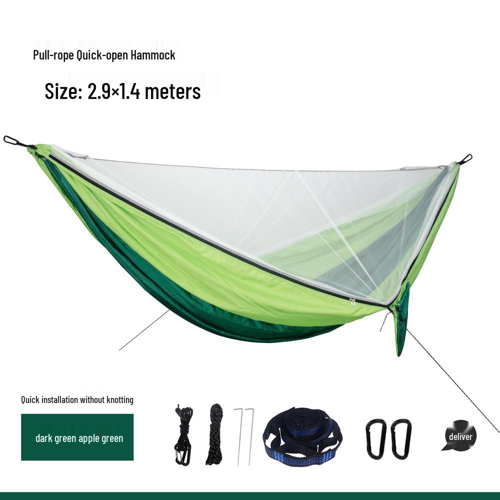 Army Green Quick Open Mosquito Net Hammock - Durable Nylon Outdoor Gear