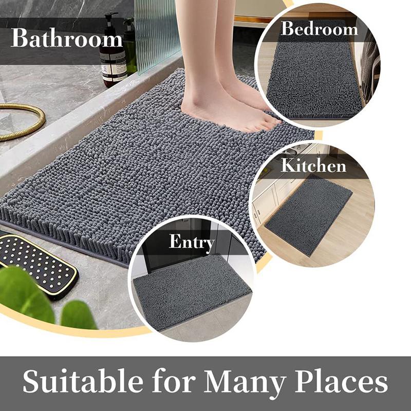 Chenille Bath Mat Soft and Absorbent Bath Rug Non-Slip and Quick Dry Shower Carpet for Home Bathroom-Machine Washable