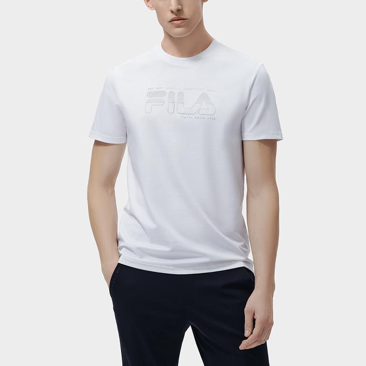 FILA White Special Series American Retro Letter Logo Print Simple Sports Casual Crew Neck Short Sleeve T-Shirt Men Tops F11M317101FWT