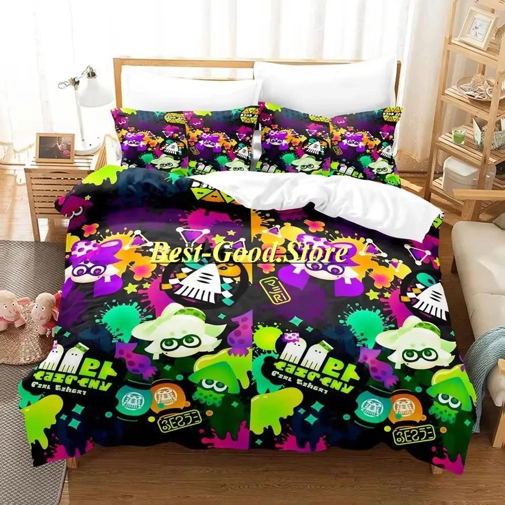 Splatoon 3 Inkling Kałamarnica Zestaw Pościeli Pojedynczy Bliźniak Pełny Queen King Size Zestaw do Łóżka Aldult Kid Sypialnia Zestawy Poszwy na Kołdrę Zestaw Prześcieradła