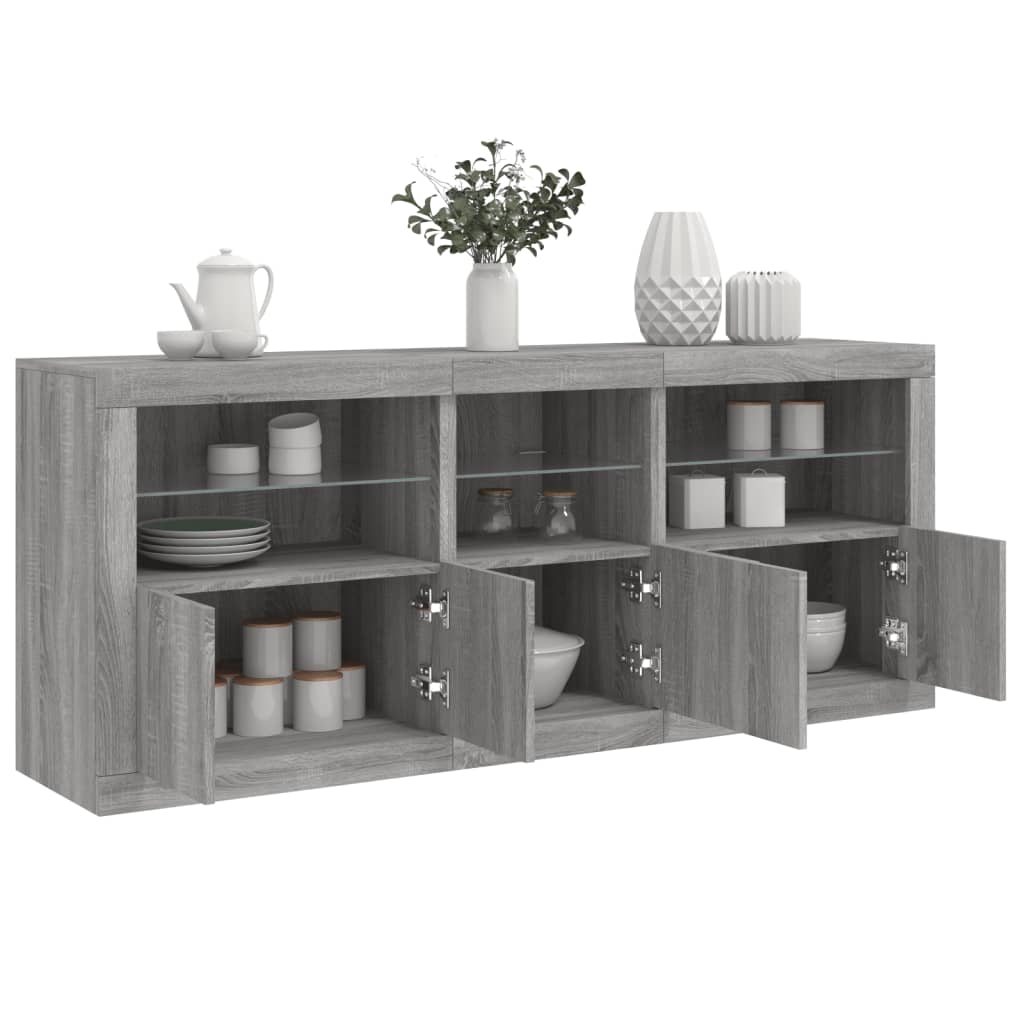 Sideboard with LED Lights Gray Sonoma 162 x 37 x 67 cm
