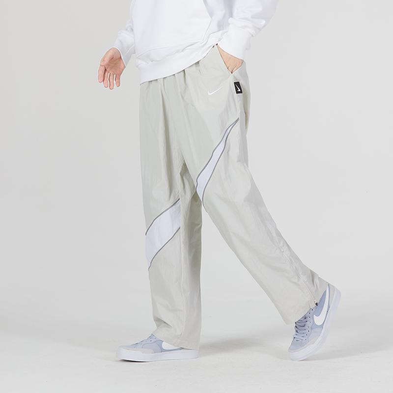 Nike Swoosh Woven Pants With Logo Print, Casual Straight-Leg Loose-Fit Men Bottoms Grey DX0595-072