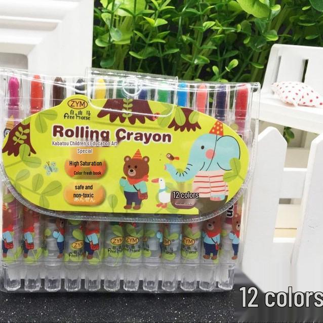 Colorful Crayon & Pastel Set: 24 Rotating Crayons, 12 Color Crayons, 18 Oil Pastels - Safe & Non-toxic