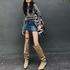 Knight Boots Women's Thick Heel Autumn and Winter Western Boots Tall Thin Retro Thin Pleated Piled Boots Long Boots