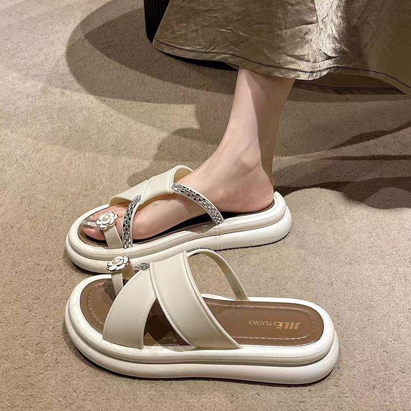 

Camellia slippers summer new casual fashion with skirt cover toe rhinestone outer wear 36-37 (one size smaller)