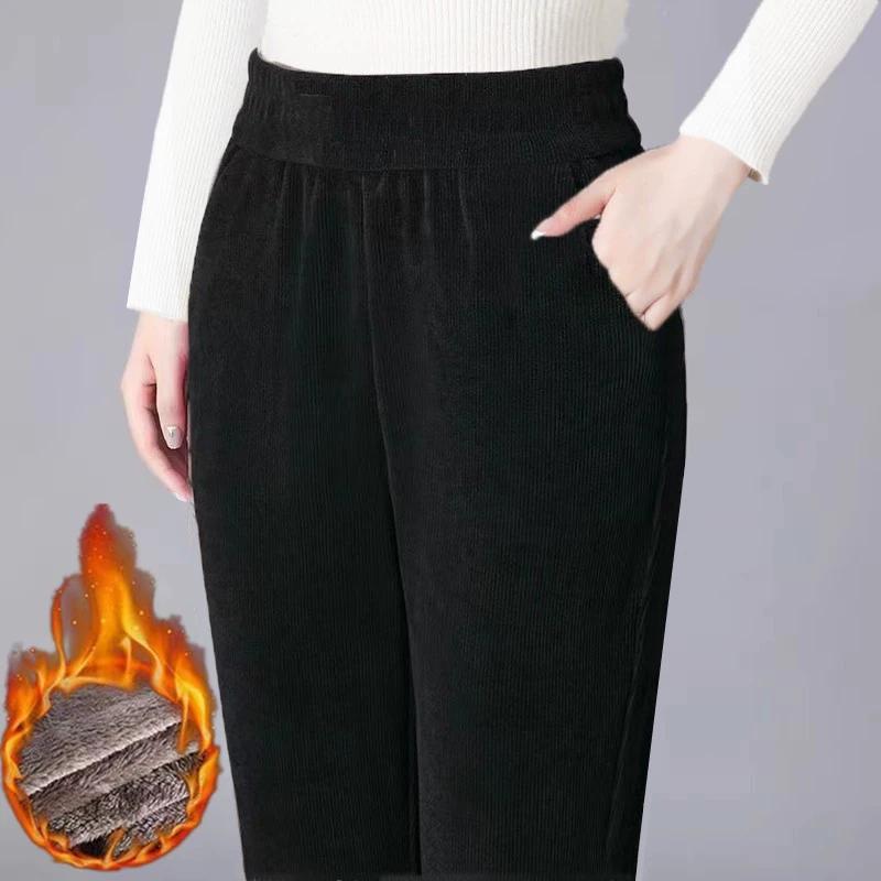 Thickened Corduroy Mom Pants Autumn Winter High Waist Straight Leg Casual Trousers for Middle-Aged Women Harlan Loose Fit