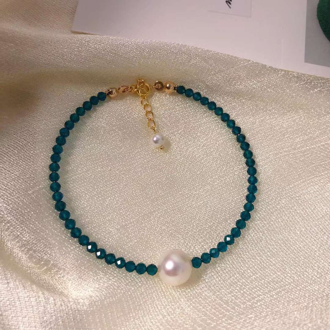 Explosive Gold Plated Beaded Red or Blue Freshwater Pearl Bracelet 16cm
