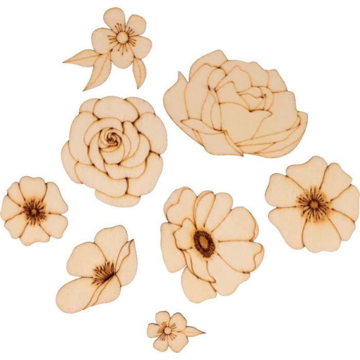 Décoration en bois - ARTEMIO - 26 Mini Silhouettes Fleurs - Mixte - A partir de 6 mois