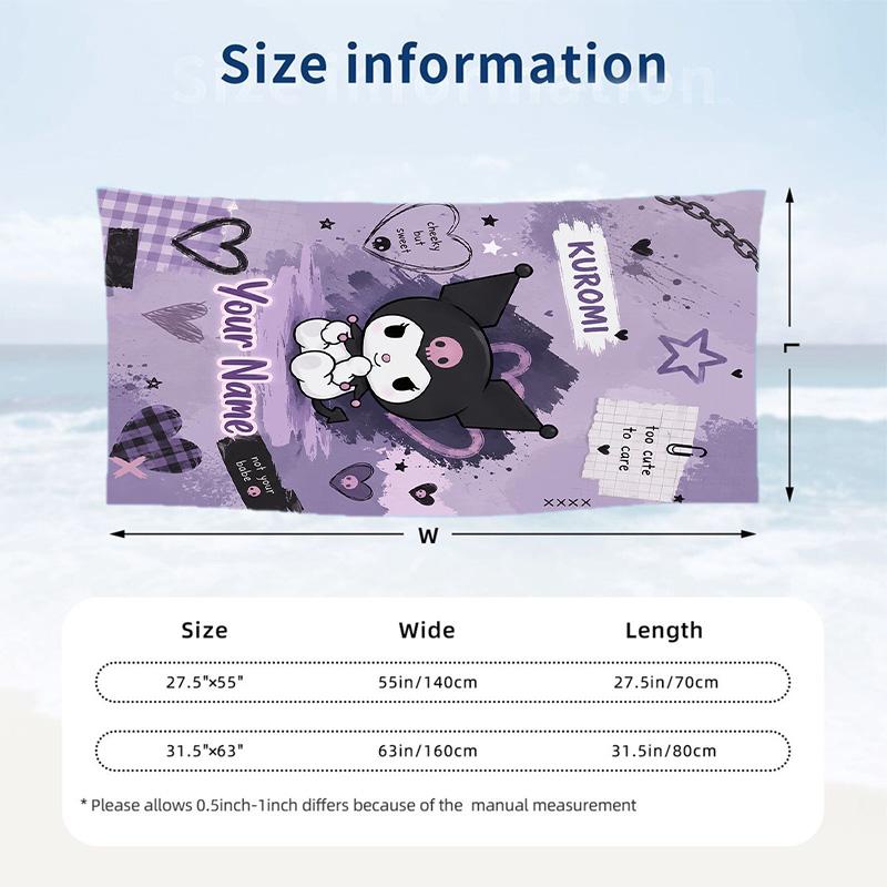 Beach Towel Custom Name Text, Quick Dry Large Towel For Beach HomeKuromi