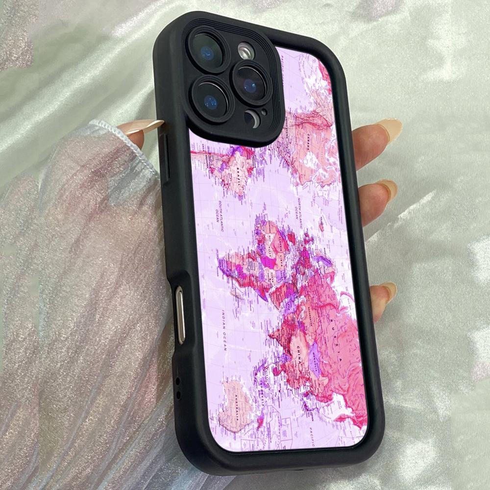 JT424 Rosa Weltkarte Online für iPhone 17 16 15 14 13 Pro Max Samsung S26 S25 Ultra A17 A07 A56 A16 A14 Xiaomi 15T Redmi 15c Note 14 13 Weiche Hülle