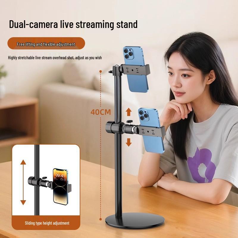 Dual-Machine Live Stream Phone Stand: Adjustable Desktop Holder for Shooting & Viewing
