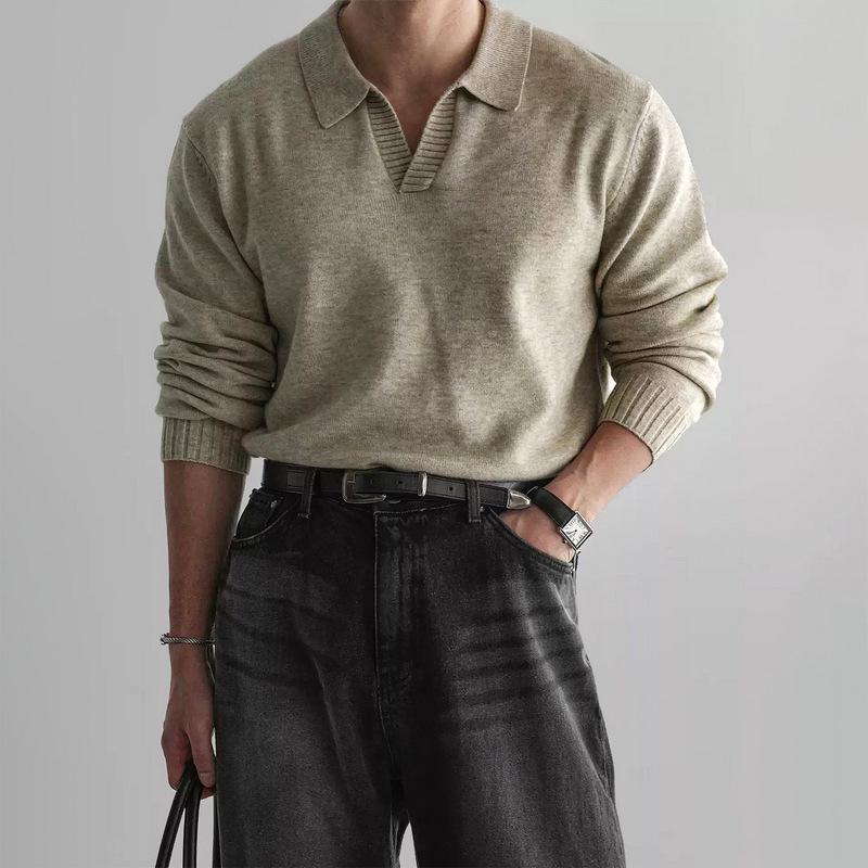 

Men s Dark Grey Retro Lapel Knitwear Pullover Sweater - Loose, Versatile, Casual Autumn Style M абрикосовый