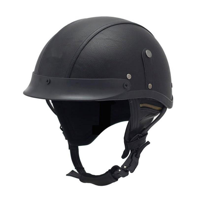 Vintage-Style Leather Half Helmet Adults Motorcycle Scooter Riding DOT Certified All Season Universal Fit