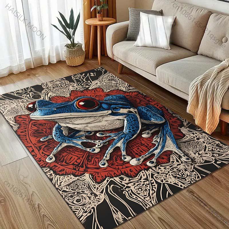 1 Stück Blauer Frosch Mandala Print Teppich für Wohnzimmer Schlafzimmer Bettseite Sofa Bodenmatte Modernes Wohndekor Gang Korridor Bereichsteppich
