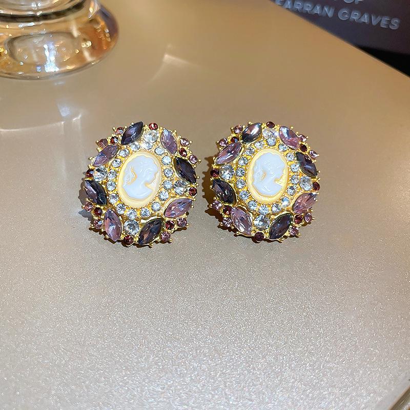 Super Flash Diamond Purple Flower Pearl Stud Earrings French Earrings