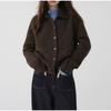 Contrast Knitted Cardigan Women Elegant Stand Collar Thicken Long Sleeve Single Breasted Lady Jumper 2025 Spring New Knitwear