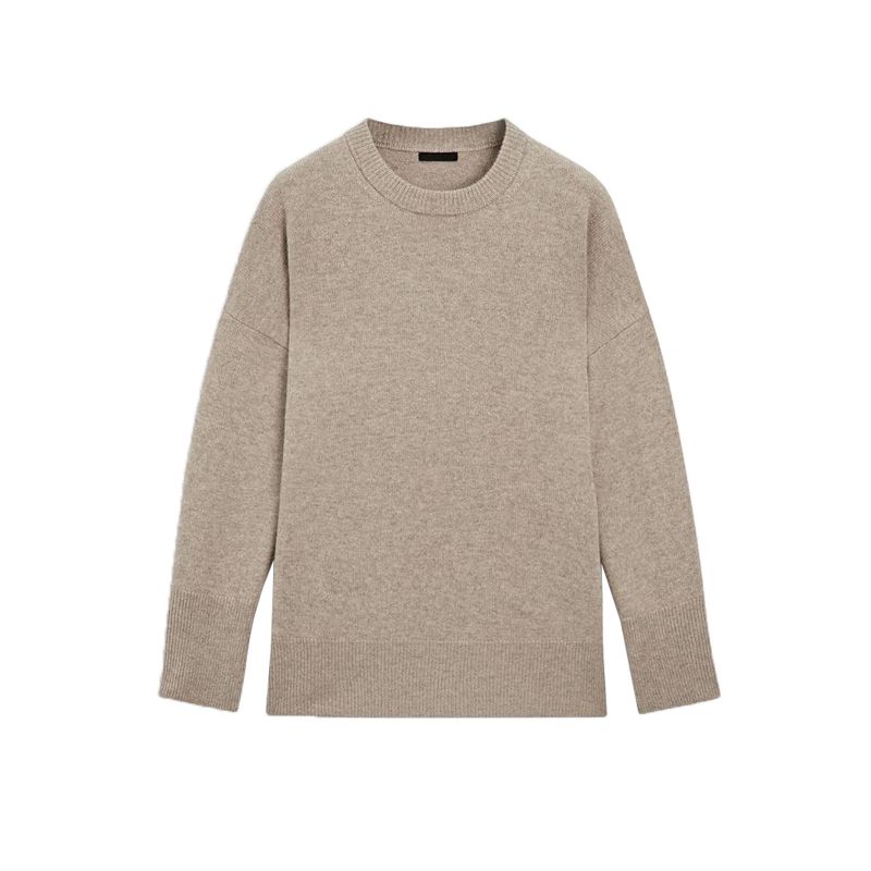 MD Fall and Winter New Women's Clothing Rib Neckline Soft Glutinous Wool Blended Round Neck Long Sleeves Knitwear 5775638