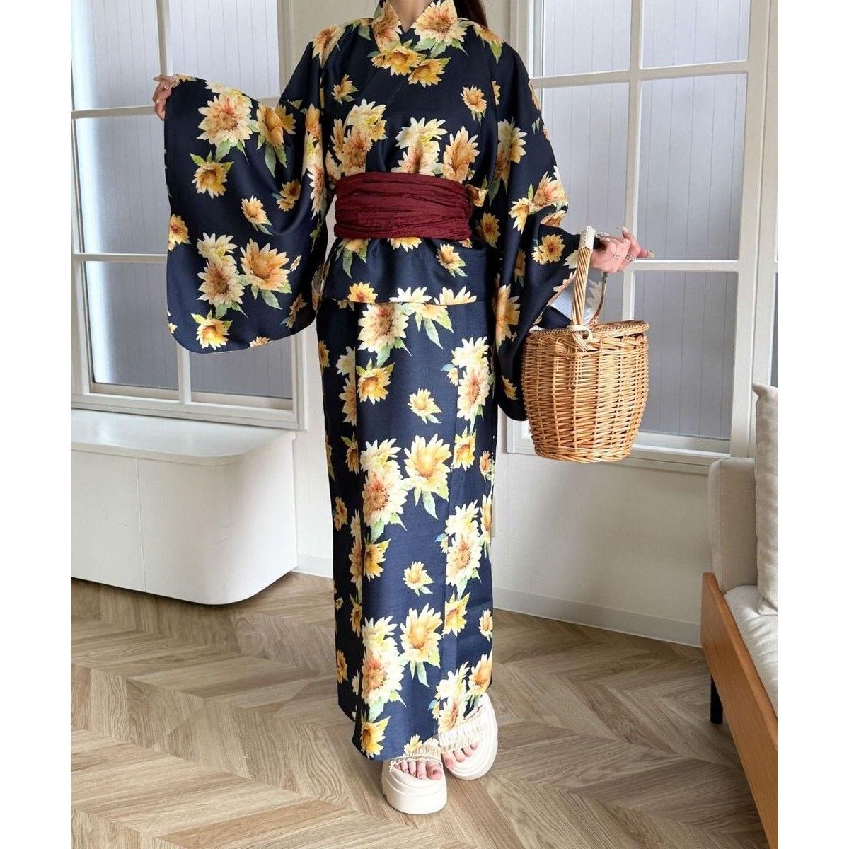Yukata 2way Separate One Piece Floral Pattern WEGO Cami Dress Haori Heiko Obi Separate Yukata