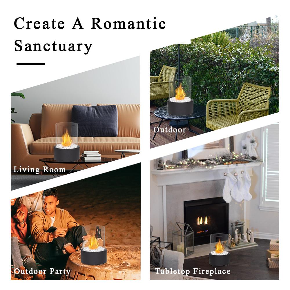 Round Metal Black Table Fireplace Tabletop Ethanol Fireplace Round Black Bio Ethanol Ventless Fireplace (EU Stock)