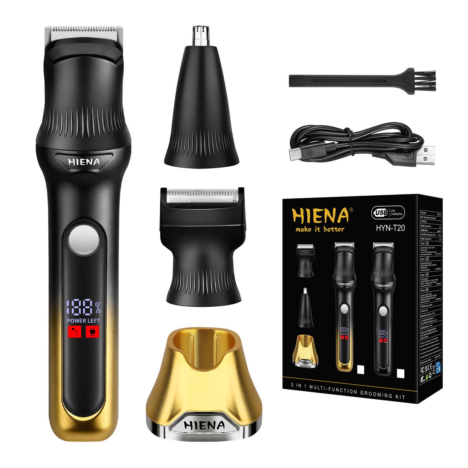 

Multifunctional 3-in-1 Hair Clipper & Groomer with Digital Display for Carving and Nose Hair Trimming HYN-T20 Black Gold