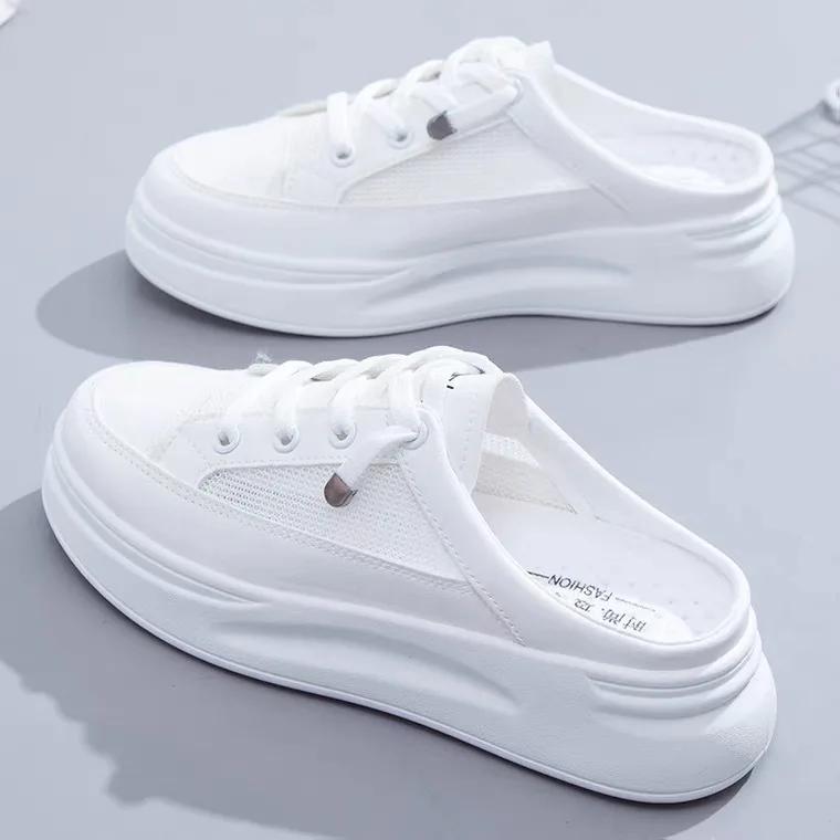 Fashion Fashion White Shoes Female  New Style lat-soled Wild Flat-bottomed Summer Thin Section Baotou Half Slippers