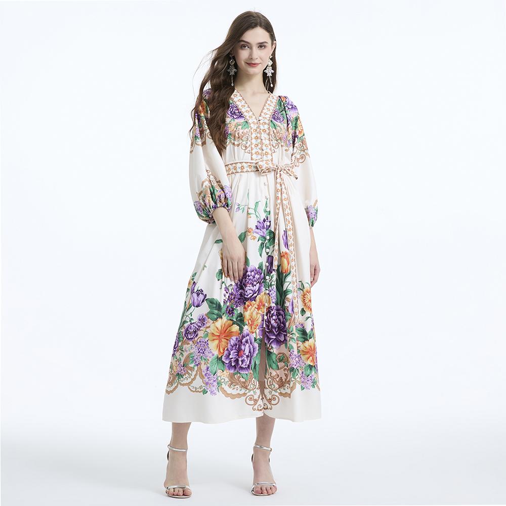 

Весна Осень Женщины V-образный вырез Принт Однобортный Длинный Макси Праздничные Пляжные Платья Халат XL бежевый