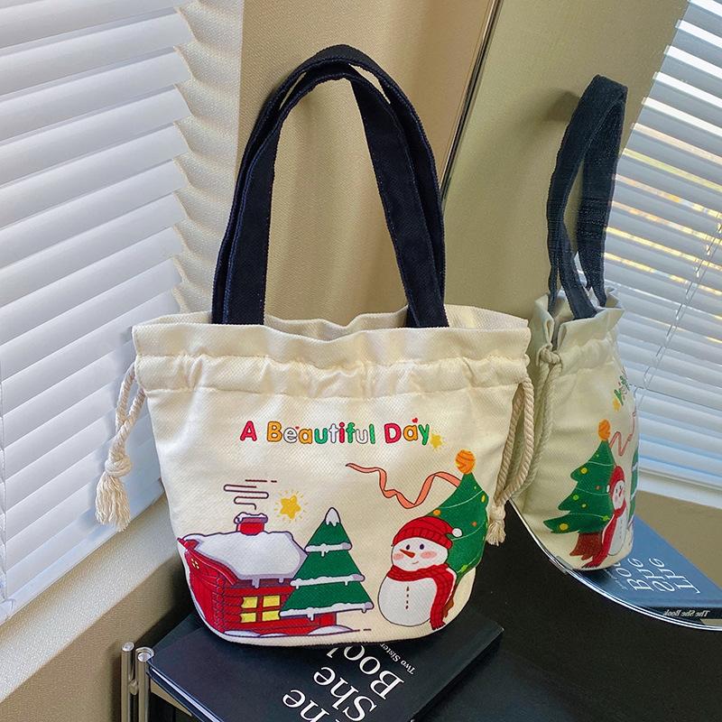 

Новая рождественская подарочная сумка с изображением Санта-Клауса, сумка-тоут, холщовая сумка 27.5*20.5*17 чёрный