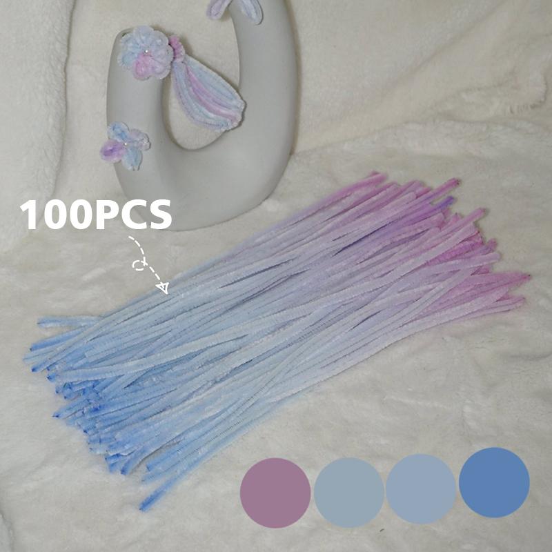 100pcs DIY Colorful Twisted Stick Plush Folding Stick Gradient Twist Stick Ribbon Bar Strip Iron Wire Thread DIY Handmade Toys