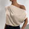Summer New Fashion Skew Collar Loose Women's Shirts Elegant Single Shoulder Asymmetric Casual Blouses Tops Women Simple Slim Fit Shirt Female 26423