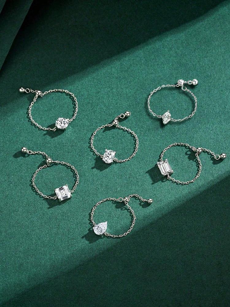 925 Silver Round Oval Water Drop Shape Zircon Chain Adjustable Ring For Women Anniversary Hight Quality Fine Jewelry