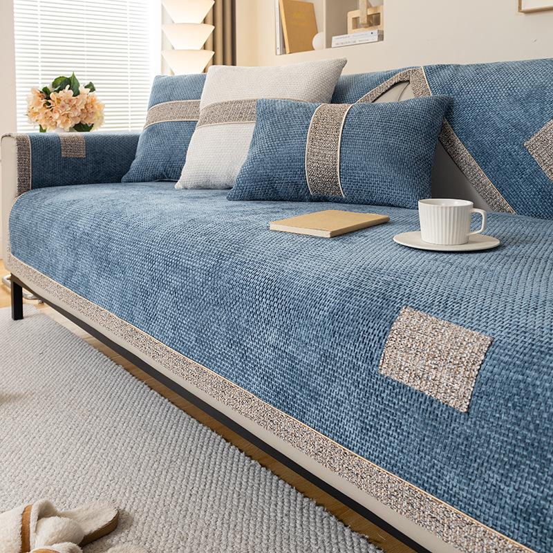 Solid Color Chenille Sofa Cushion All-Season Non-Slip Fully Enclosed Non-Slip Anti Cat Scratch Seat Cover Machine Washable