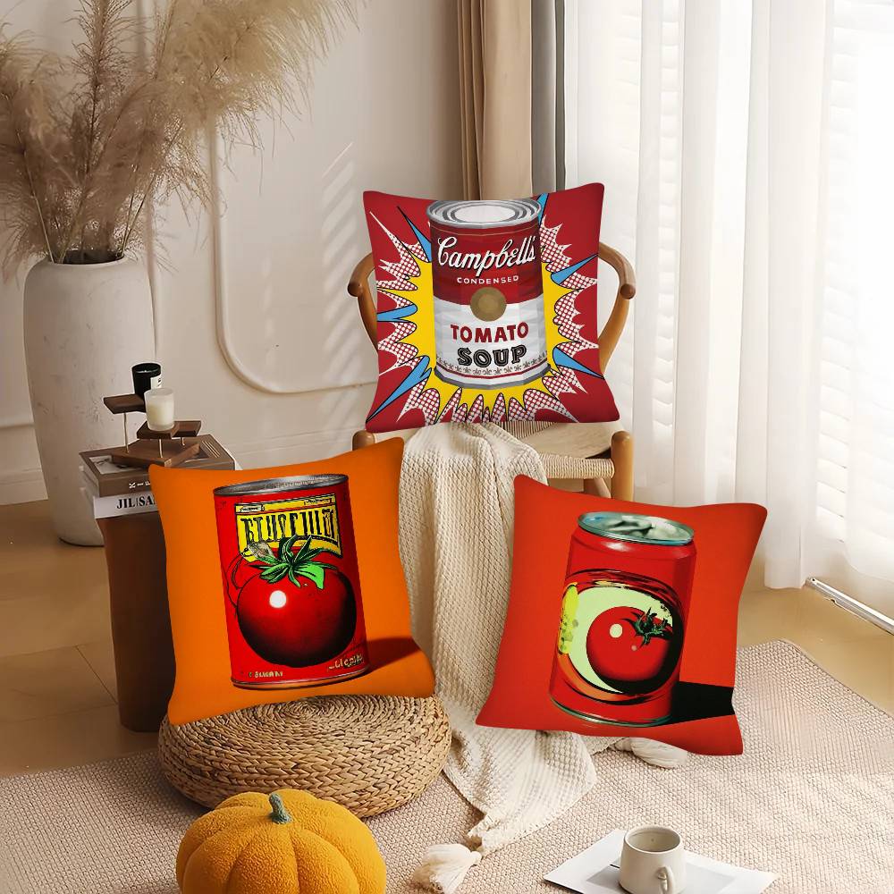 1pc Andy Warhol Pop Art Tomato Soup Pillow Case Fashion Square Pillowcase Bedroom Sofa Room Ins Decoration Leisure