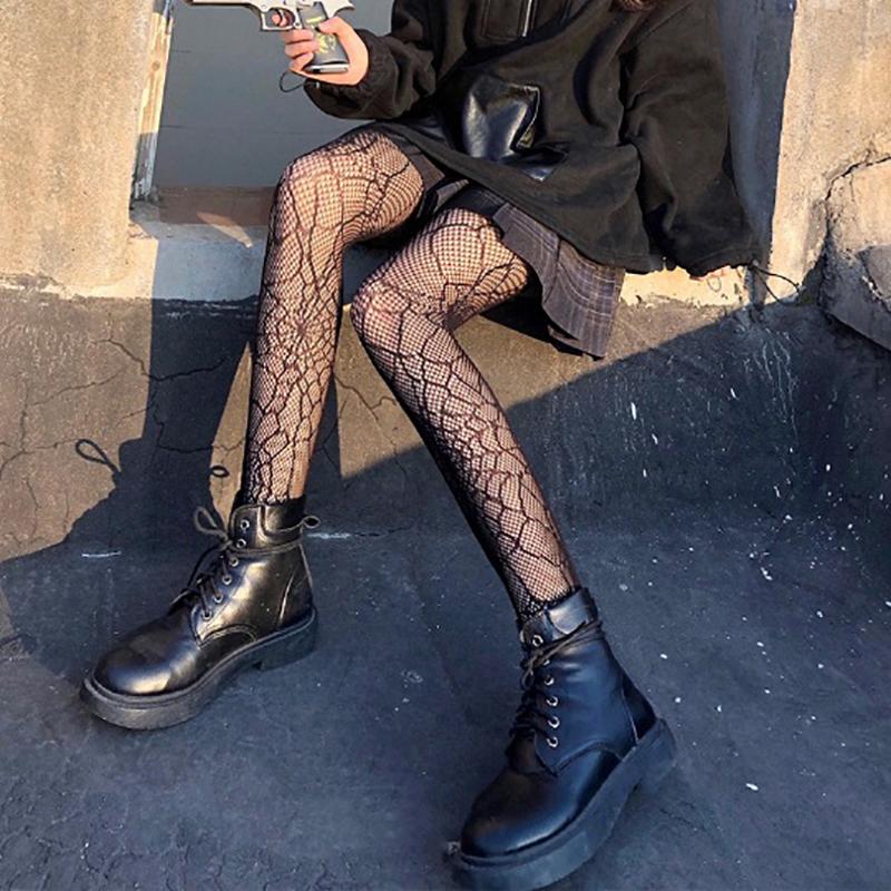Sexy Spider Web Fishnet Pantyhose For Women Dark Hollow Out Net Stockings Sheer Mesh Tights Fashion Hollow Lace Design