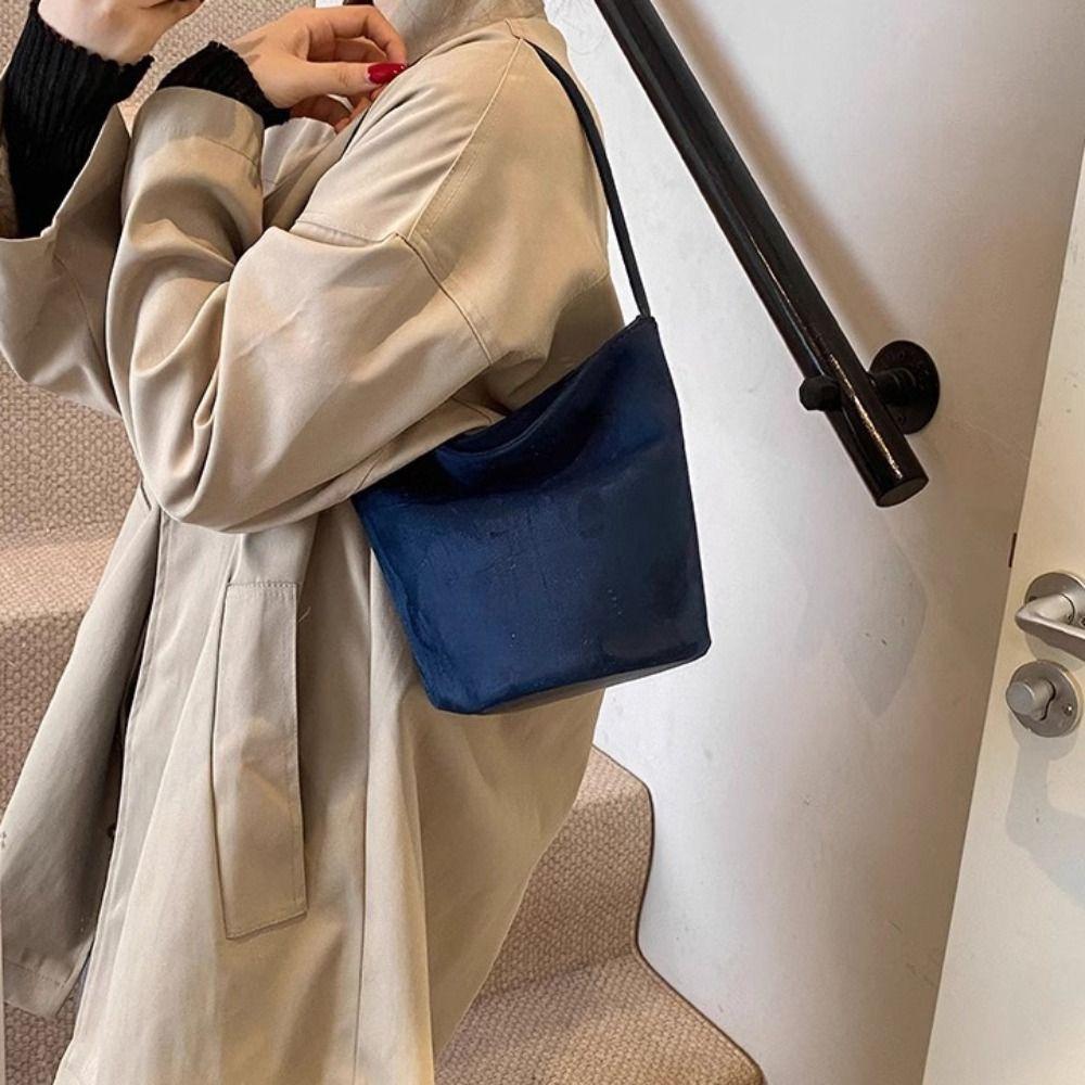 Simple Pu Leather Suede Bucket Bag Fashion Simple Velvet Shoulder Bag Large Capacity Handbag Pu Tote Bag Holiday