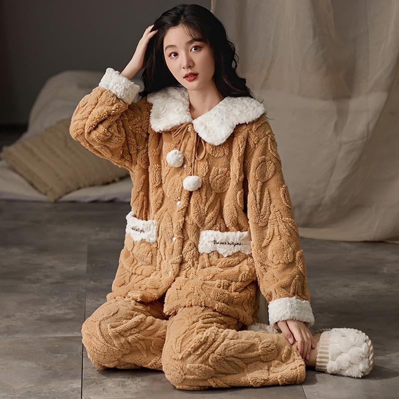 

Можно носить на улице, коралловая бархатная пижама, женский зимний комплект из двух предметов, утолщенный флис, фланель, свободный, большой размер, теплая домашняя одежда L