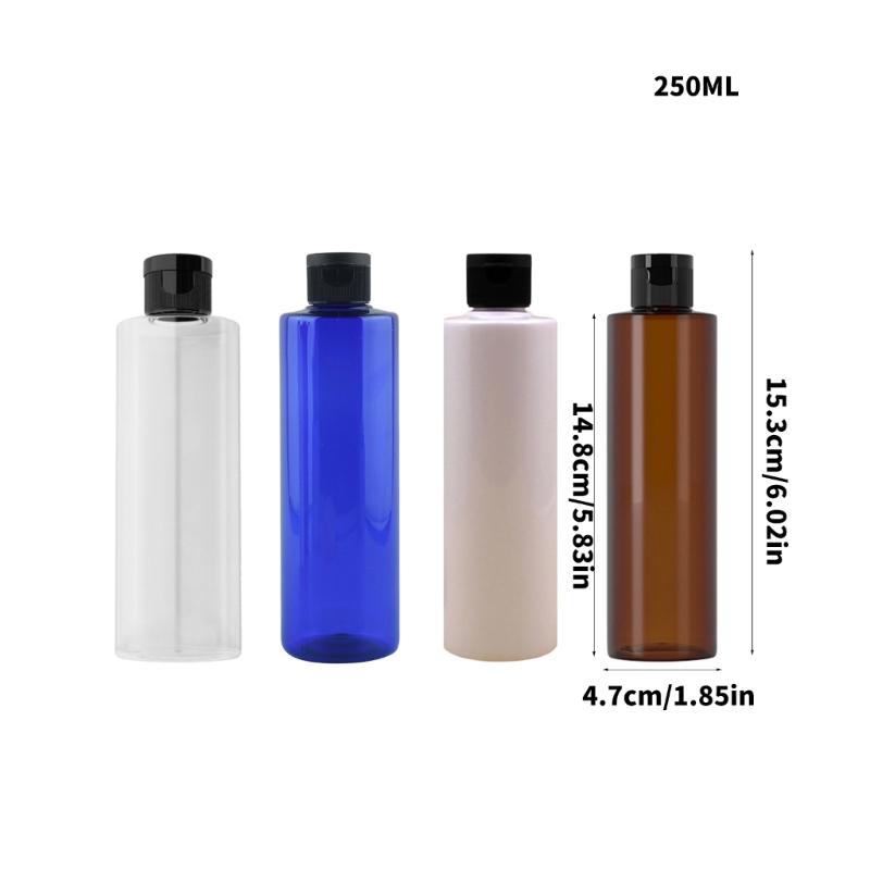 4pcs Portable 250ml Refillable Plastic Bottles Cosmetic Containersfor Shampoo Conditioner Makeup Remover Leak Proof