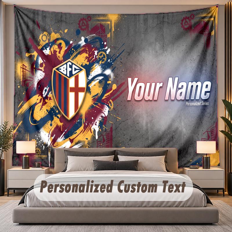 Custom Name Text Tapestry Bologna FC Personalized Polyester Wall Tapestry For Bedroom And Room