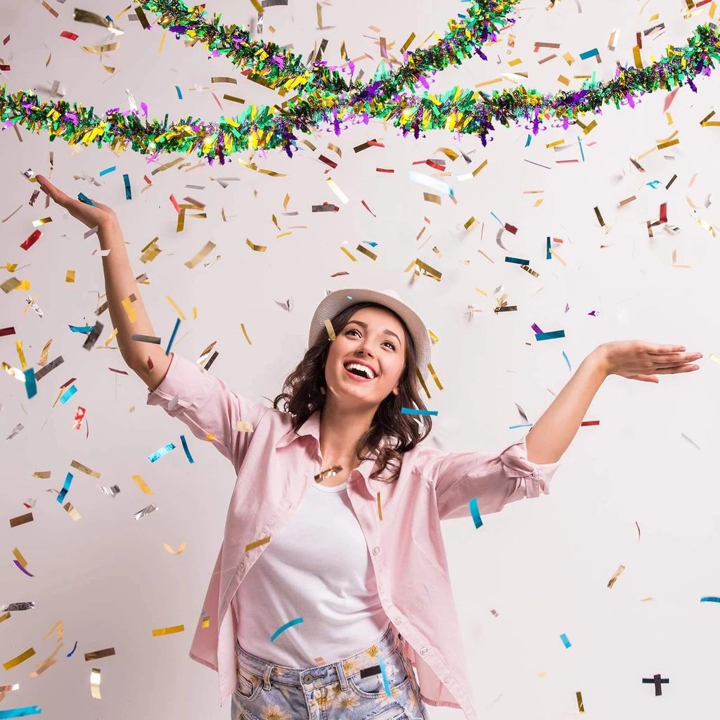 Mardi Gras Decorations Garland 2m Hanging Party Accessory Streamers Green Gold Purple Glittering Garland Decor