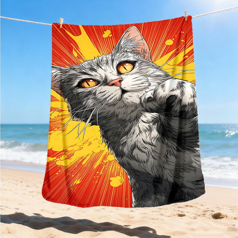 1pc Cat Power Outdoor Flannel Blanket , Machine Washable Perfect Gift for Birthday , Holiday Travel Accessory , Durable Material