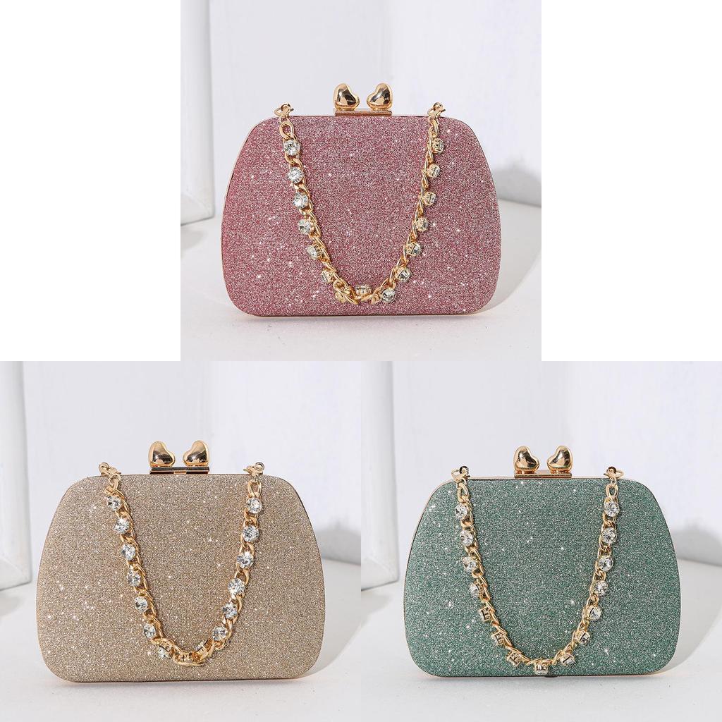 High Quality Pu Square Clutch With Rhinestone Heart Decor For Party And Night Out