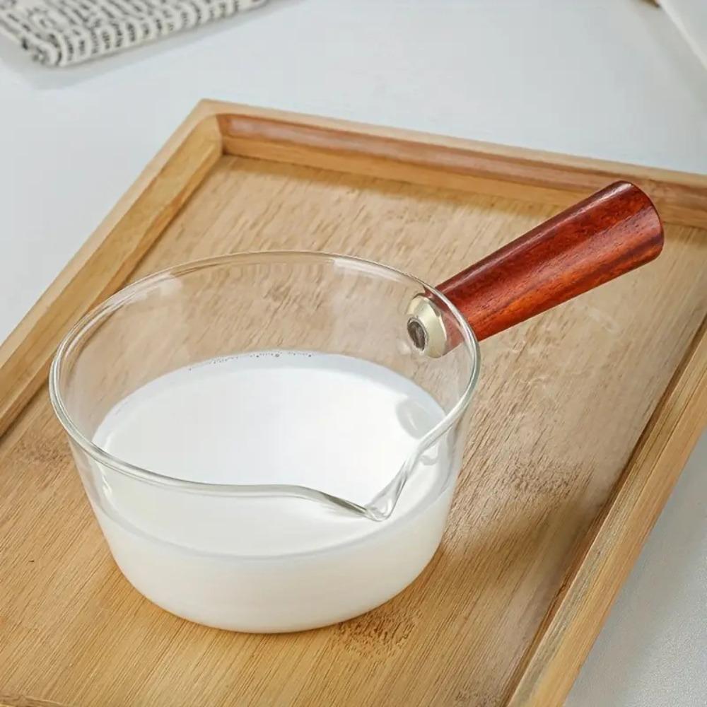 Wood Handle Saucepan Transparent Noodle Pot Salad Bowl Glass Milk Pot  Dormitory
