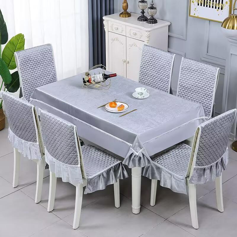 Toalha de mesa de renda chenille, capa de almofada para cadeira de jantar, estilo europeu, leve, luxuosa, capa de mesa para casa, capa de cadeira de spandex, decoração de casamento