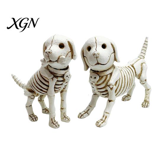 Weather Resistant Garden Statues Skull Puppy Resin Figurine, Halloween Retro Skeleton Dog Statue, Aged Sculptures Gothic Desktop Ornament for Bars And