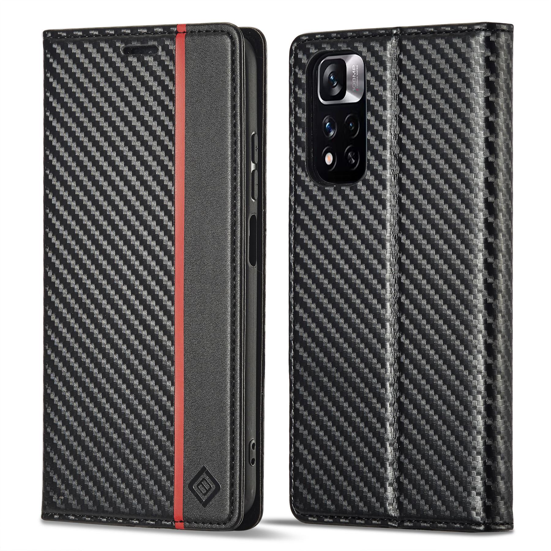 

LC.IMEEKE For Xiaomi Redmi Note 12 Pro 4G/Note 11 Pro 4G (Mediatek)/5G (Qualcomm) Carbon Fiber Texture Stand Cover PU Leather Wallet Phone Case Vertical Stripe
